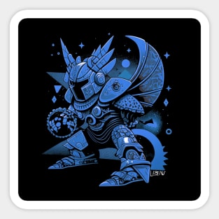 metallic knight in golden rock armor ecopop art Sticker